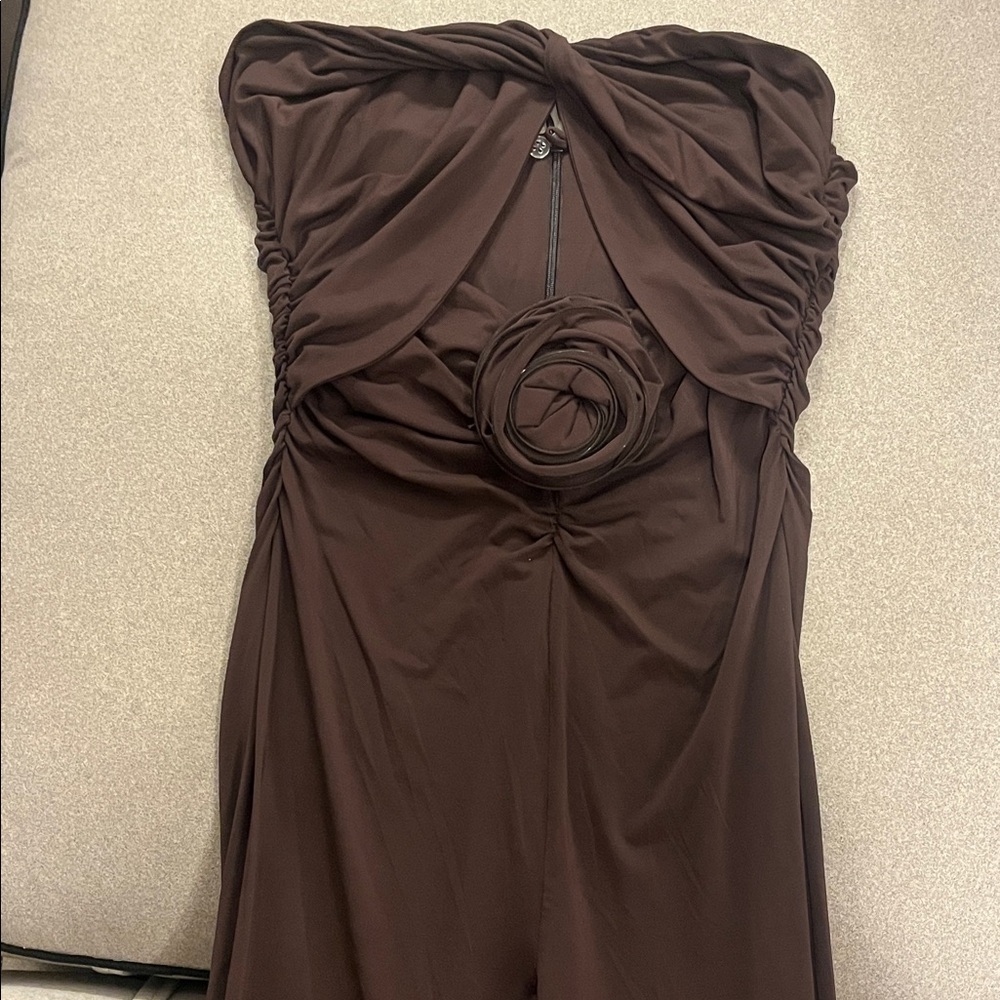 MAGDA BUTRYM
Floral-appliqué cutout jersey jumpsuit, brown, size 36